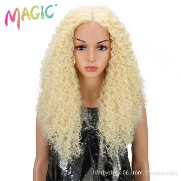 MAGIC 26"Inch Black Kinky Wave Hair Synthetic Lace Front Wig Heat Resistant Kinky Curly Hair Lace Front Wigs For Black Women